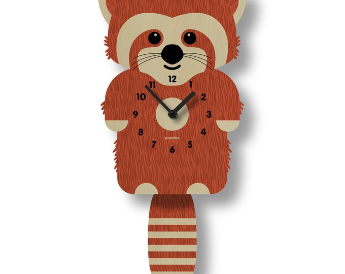 Red Panda Pendulum Clock - Kids Room Decor - Gift for Newborns - Nursery Decor - Silent Clock - Clock for Kids - Cute Design - Made in USA