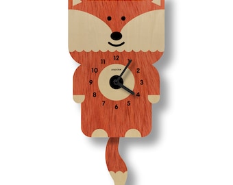Orologio a pendolo a forma di volpe - Decorazione per la cameretta dei bambini - Regalo per neonati - Decorazione per la cameretta a tema bosco - Orologio silenzioso - Orologio per bambini - Prodotto negli Stati Uniti