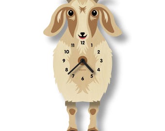 Horloge à pendule Greta Goat - décoration de chambre d'enfants - décoration de chambre de bébé - horloge silencieuse - horloge pour enfants et adultes - décoration de ferme - fabriquée aux États-Unis