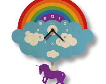 Horloge à pendule arc-en-ciel - décoration de chambre d'enfants - décoration de chambre de bébé - horloge silencieuse - horloge pour enfants - design mignon - fabriqué aux États-Unis