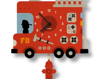 Horloge pendule camion de pompier - décoration de chambre d'enfant - cadeau pour nouveau-né - décoration de chambre d'enfant - horloge silencieuse - horloge pour enfant - design mignon - fabriqué aux États-Unis