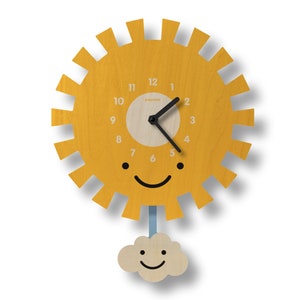 Sun Pendulum Clock - Kids Room Decor - Gift for Newborns - Nursery Decor - Silent Clock - Clock for Kids - Cute Design - Made in USA