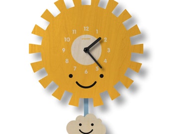 Sun Pendulum Clock - Kids Room Decor - Gift for Newborns - Nursery Decor - Silent Clock - Clock for Kids - Cute Design - Made in USA