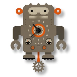 Zegar wahadłowy z robotem - wystrój pokoju dziecięcego - wystrój pokoju dziecięcego - wystrój pokoju dziecięcego - zegar dla dzieci - uroczy design - wyprodukowano w USA
