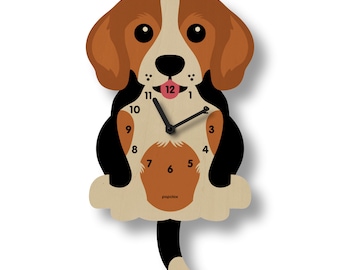 Horloge à pendule beagle - décoration de chambre d'enfants - cadeau pour nouveau-né - cadeau pour les amoureux des chiens - décoration d'animal de compagnie - horloge pour tous les âges - fabriquée aux États-Unis