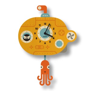 Submarine Pendulum Clock - Kids Room Decor - Ocean Theme - Nursery Decor - Child's Room Decor - Clock for Kids - Cute Design