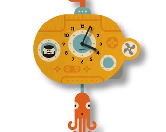 Submarine Pendulum Clock - Kids Room Decor - Ocean Theme - Nursery Decor - Child&#39;s Room Decor - Clock for Kids - Cute Design