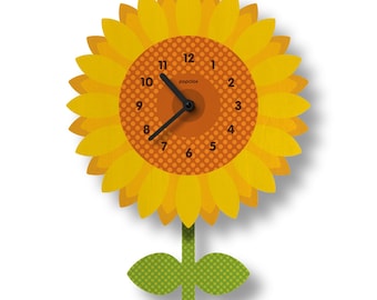 Horloge pendule tournesol - décoration de chambre d'enfants - cadeau pour nouveau-né - décoration de chambre de bébé - nature - horloge pour enfants - pastel - fabriqué aux États-Unis