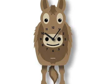 Horloge à pendule Doug Donkey - décoration de chambre d'enfants - décoration de chambre de bébé - horloge silencieuse - horloge pour enfants et adultes - décoration de ferme - fabriquée aux États-Unis