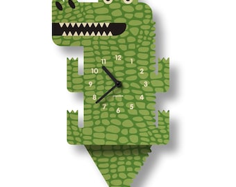 Alligator Pendulum Clock - Kids Room Decor - Gift for Newborns - Nursery Decor - Water Theme - Clock for Kids - Cute Design - Made in USA