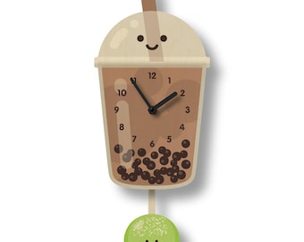Horloge pendule bubble tea - décoration de chambre kawaii - horloge amusante - horloge silencieuse - design mignon - fabriqué aux États-Unis