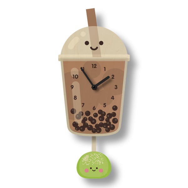 Bubble Tea Pendulum Clock - Kawaii Room Decor - Fun Clock - Silent Clock - Cute Design - Made in USA
