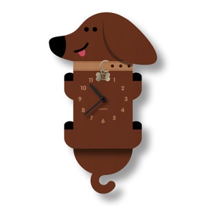 Wiener Dog Pendulum Clock - Kids Room Decor - Nursery Decor - Silent Clock - Clock for All Ages - Cute Design - Made in USA