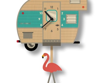 Horloge à pendule de camping-car - décoration d'intérieur - ambiance de vacances - maison au bord du lac - horloge pour tous les âges - horloge de cuisine - kitsch rétro - remorque vintage