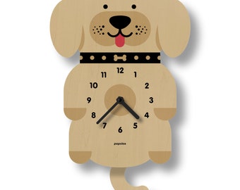 Puppy Pendulum Clock - Kids Room Decor - Gift for Newborns - Nursery Decor - Silent Clock - Clock for Kids - Cute Design - Made in USA