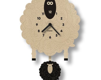 Sheep Pendulum Clock - Kids Room Decor - Gift for Newborns - Nursery Decor - Silent Clock - Clock for Kids - Cute Design - Made in USA