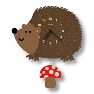 Reloj de péndulo con forma de erizo - Decoración para habitación infantil - Mascotas - Decoración de guardería con temática de bosque - Reloj silencioso - Reloj para niños - Diseño adorable - Habitación infantil