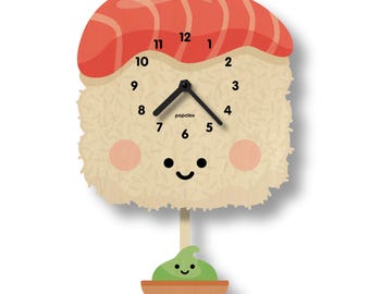 Horloge pendule sushi - décoration de chambre kawaii - horloge amusante - horloge silencieuse - design mignon - fabriqué aux États-Unis