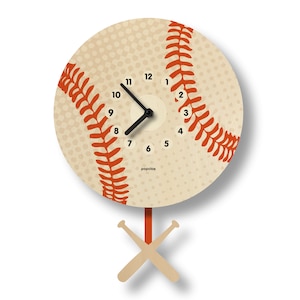 Reloj de péndulo de béisbol - Decoración para habitación infantil - Regalo para recién nacidos - Decoración para guardería - Fantasía - Reloj deportivo para niños - Diseño adorable - Hecho en EE. UU.