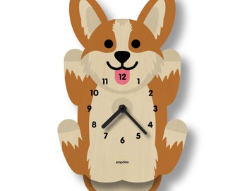 Corgi Pendulum Clock - Kids Room Decor - Dog Lover Gift - Silent Clock - Clock for Kids - Cute Design - Made in USA - Dog Decor