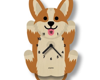 Pendule corgi - décoration de chambre d'enfants - cadeau pour amoureux des chiens - horloge silencieuse - horloge pour enfants - design mignon - fabriqué aux États-Unis - décoration de chien