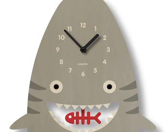 Shark Pendulum Clock - Kids Room Decor - Nursery Decor - Silent Clock - Clock for Kids - Cute Design - Made in USA