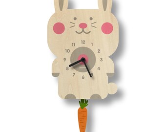 Horloge pendule lapin - décoration de chambre d'enfant - cadeau pour nouveau-né - décoration de chambre d'enfant - horloge silencieuse - horloge pour enfant - design mignon - fabriqué aux États-Unis