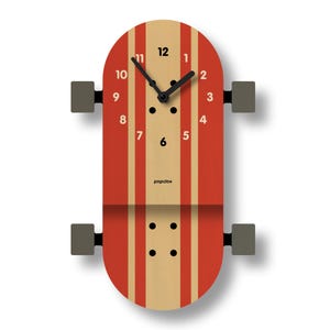 Skateboard Pendulum Clock - Kids Room Decor - Nursery Decor - Silent Clock - Clock for Kids - Cute Design - Made in USA