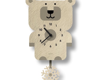 Horloge à pendule ours polaire - décoration de chambre d'enfant - cadeau pour nouveau-né - décoration de chambre d'enfant en bois - horloge silencieuse - horloge pour enfant - fabriquée aux États-Unis