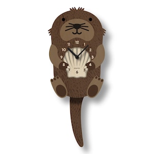 Otter Pendulum Clock - Kids Room Decor - Gift for Newborns - Nursery Decor - Silent Clock - Clock for Kids - Cute Design - Made in USA