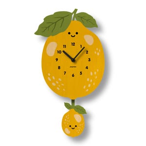Reloj de péndulo de limón - Decoración para habitación infantil - Decoración para guardería - Habitación de niño - Reloj para todas las edades - Reloj de cocina - Cítricos