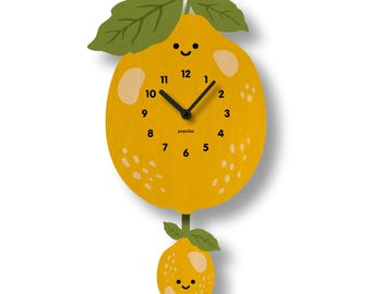 Horloge pendule citron - décoration de chambre d'enfants - décoration de chambre d'enfant - chambre d'enfant - horloge pour tous les âges - horloge de cuisine - agrumes