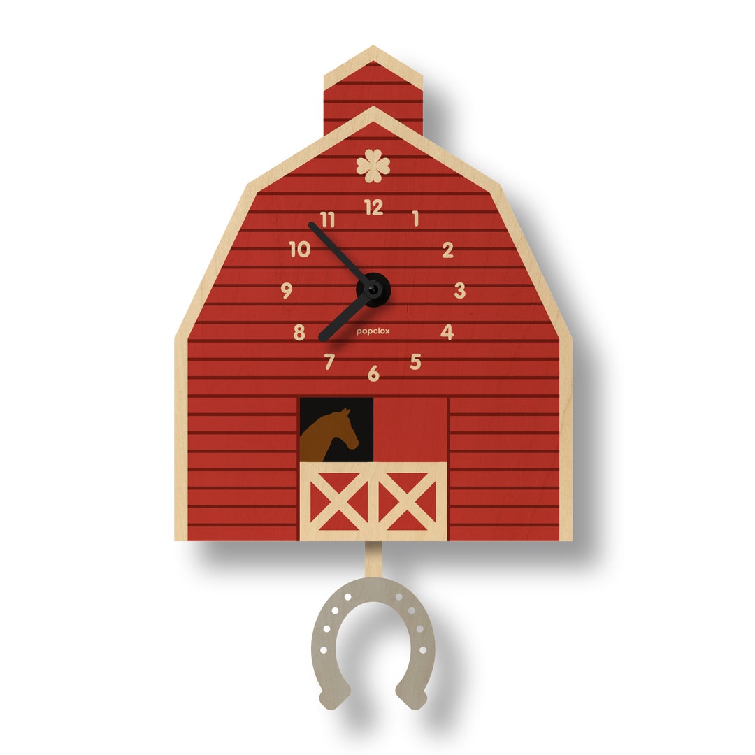 Horse Barn Pendulum Clock Kids Room Decor Horse Lovers Kitchen Decor Farm Clock for Kids Animals