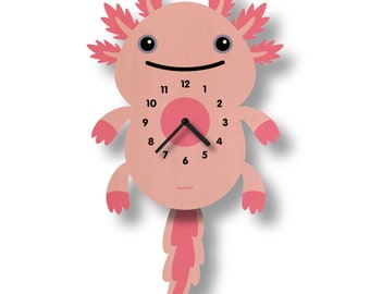 Horloge à pendule axolotl - décoration de chambre d'enfant - cadeau pour nouveau-né - décoration de chambre d'enfant - horloge silencieuse - horloge pour enfant - design mignon - fabriqué aux États-Unis