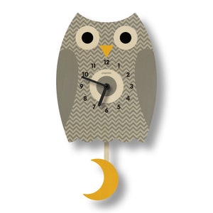 Owl Pendulum Clock - Kids Room Decor - Gift for Newborns - Woodland Nursery Decor - Silent Clock - Clock for Kids - Made in USA