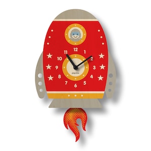 Rocket Pendulum Clock - Kids Room Decor - Gift for Newborns - Nursery Decor - Silent Clock - Clock for Kids - Cute Design - Made in USA