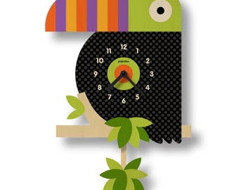 Horloge à pendule toucan - décoration de chambre d'enfants - décoration jungle - décoration de chambre de bébé - horloge silencieuse - horloge pour enfants - fabriquée aux États-Unis - décoration tropicale