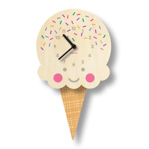 Ice Cream Pendulum Clock - Kids Room Decor - Gift for Newborns - Nursery Decor - Silent Clock - Clock for Kids - Made in USA