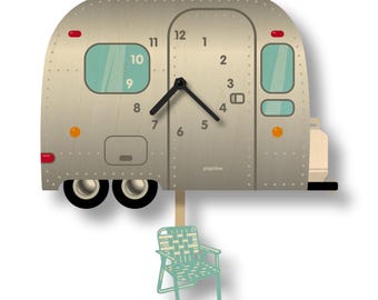 Horloge pendule rétro pour camping-car - Décoration d'intérieur - Ambiance de vacances - Maison au bord du lac - Horloge pour tous les âges - Horloge de cuisine - Kitsch rétro