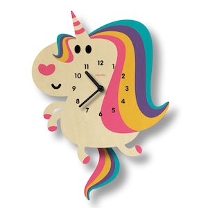 Reloj de péndulo de unicornio - Decoración para habitación infantil - Regalo para recién nacidos - Decoración para guardería - Fantasía - Reloj para niños - Diseño adorable - Habitación de niña
