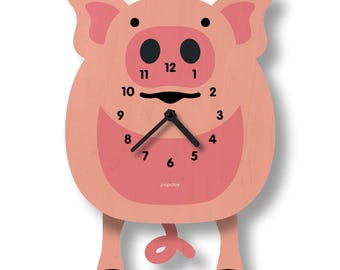 Horloge à pendule Polly Pig - décoration de chambre d'enfants - décoration de chambre de bébé - horloge silencieuse - horloge pour enfants et adultes - décoration de ferme - fabriquée aux États-Unis