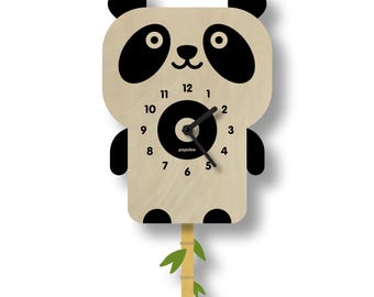 Horloge pendule panda - décoration de chambre d'enfants - cadeau pour nouveau-né - décoration de chambre d'animaux - horloge silencieuse - horloge pour enfants - fabriquée aux États-Unis