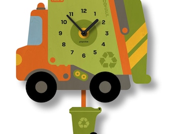 Horloge à pendule camion poubelle - décoration de chambre d'enfant - cadeau pour nouveau-né - décoration de chambre d'enfant - horloge silencieuse - horloge pour enfant - fabriquée aux États-Unis