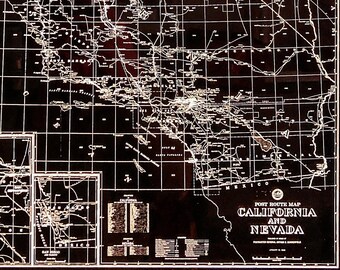 Illuminated California & Nevada Map: 1954 Vintage Style