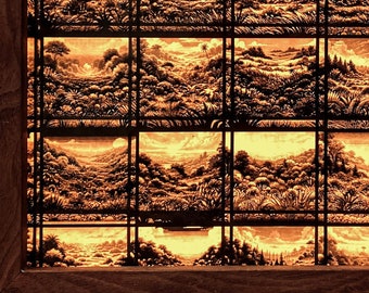 Illuminated Pixel Art Landscape: Handmade Walnut Frame LED Lightbox