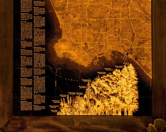 Los Angeles Vegetation illuminated map | California wall map | Map art | Illuminated sculpture