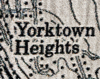 Yorktown Heights, NY Black & White Map Blanket ca. 1940s, 100% cotton woven throw