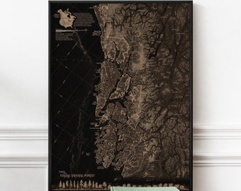 Tongass National Forest Map Print: Alaska Botanical Art