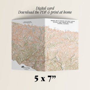 Printable map greeting card "Sequoia National Forest": 5x7" digital download