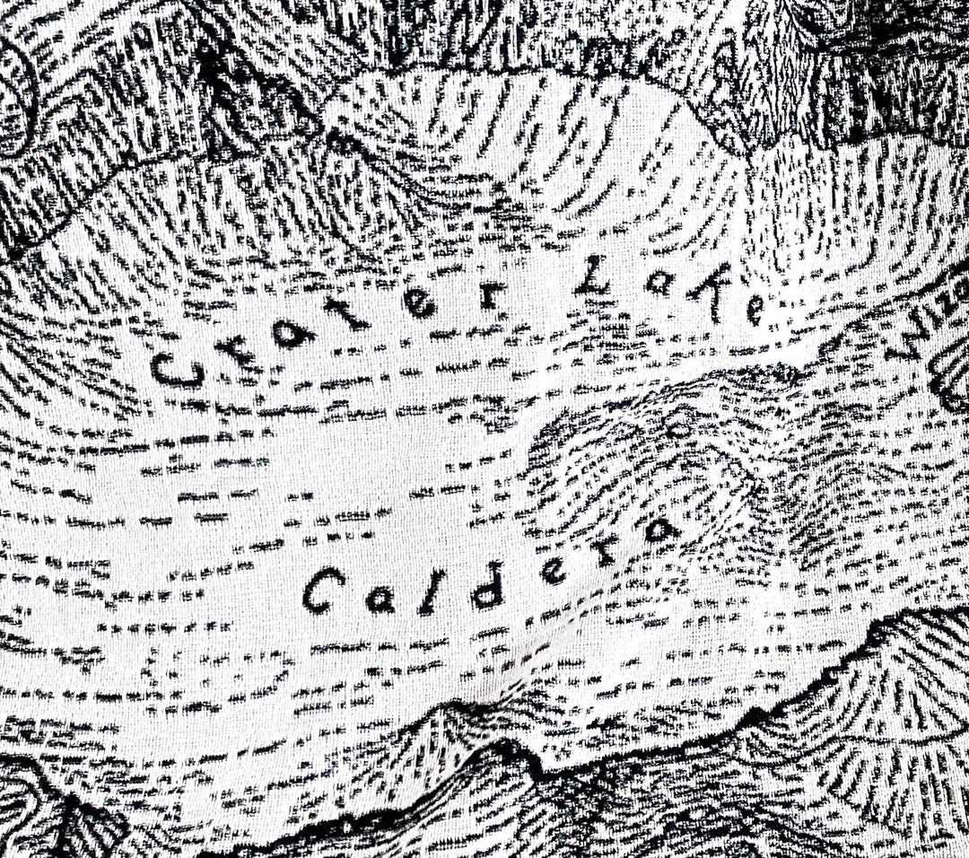 Crater Lake, Oregon Black &amp; White Map Blanket, 100% Cotton Woven Throw ...